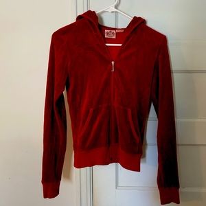 Red velour juicy couture zip up hoodie SMALL